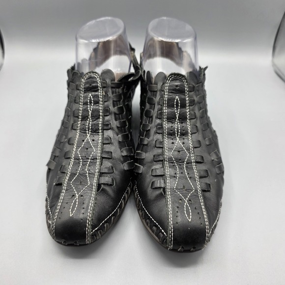 Pikolinos Romana Shoes Womens 38 Black Leather Slingback Sandal Wedge Heel Woven - Picture 3 of 14